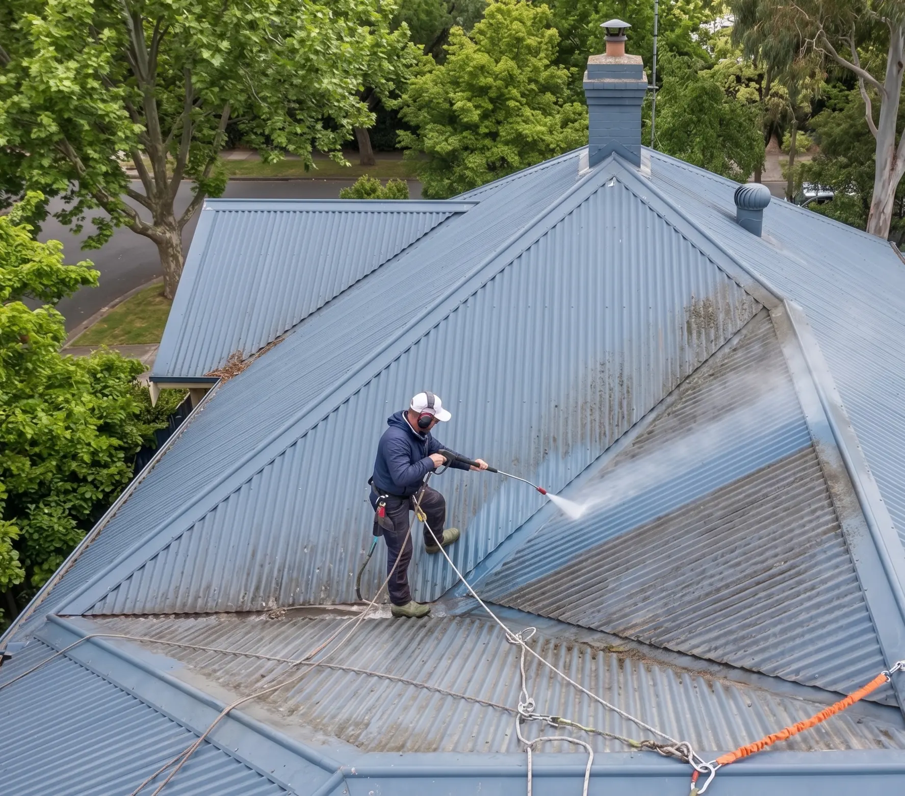 Roof cleaning on a Melbourne tiled roof